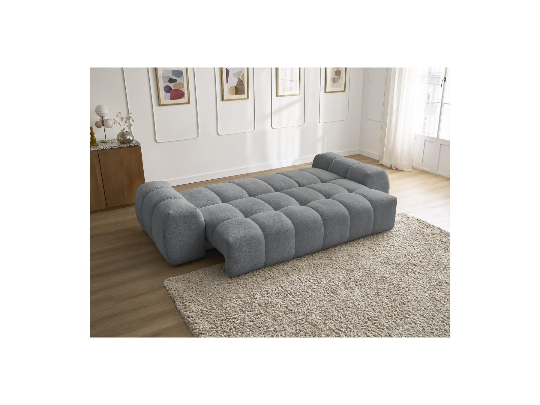 Everest - Canapé Droit Convertible Coffre - Tissu Chiné - 5 Coussins