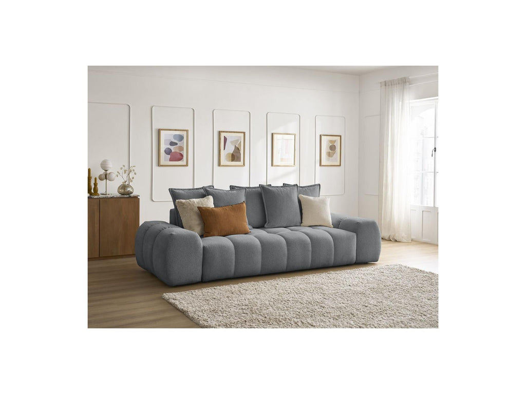 Everest - Canapé Droit Convertible Coffre - Tissu Chiné - 5 Coussins