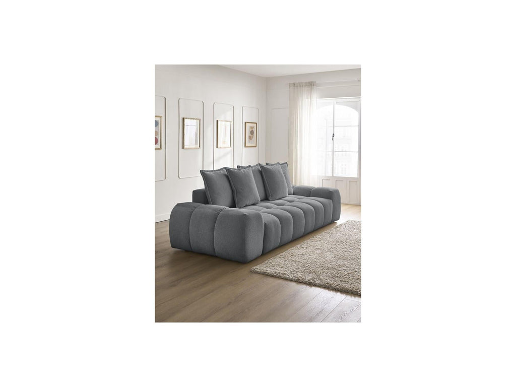 Everest - Canapé Droit Convertible Coffre - Tissu Chiné - 5 Coussins