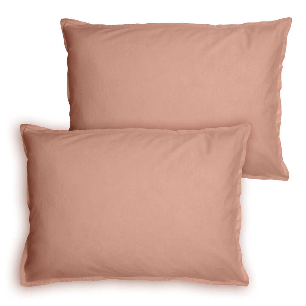 Lot De 2 Taies D'Oreillers - Coton Lavé Volant - 100% Coton Lavé - Nude