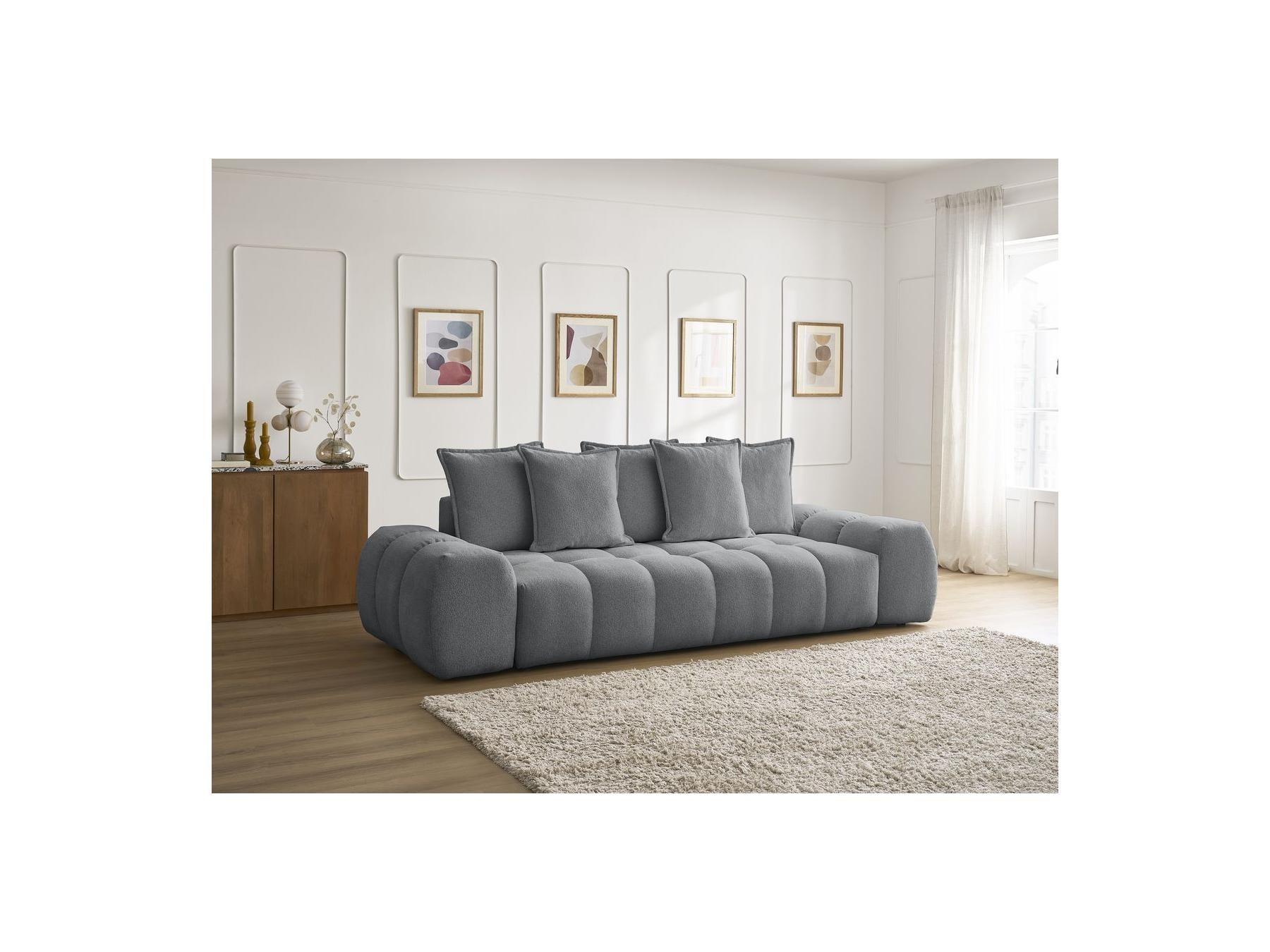 Everest - Canapé Droit Fixe 3 Places - Tissu Chiné - 5 Coussins