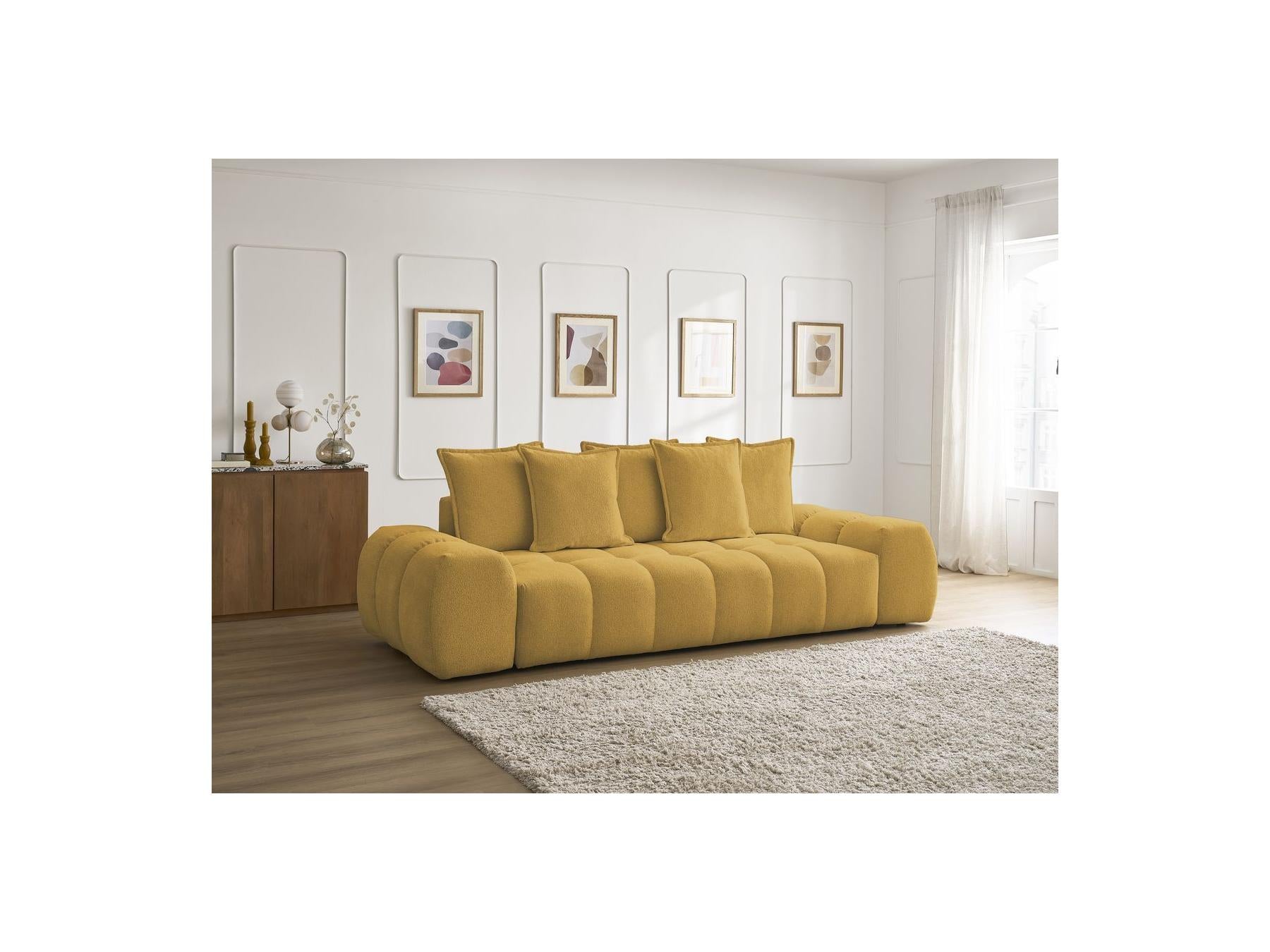 Everest - Canapé Droit Fixe 3 Places - Tissu Chiné - 5 Coussins