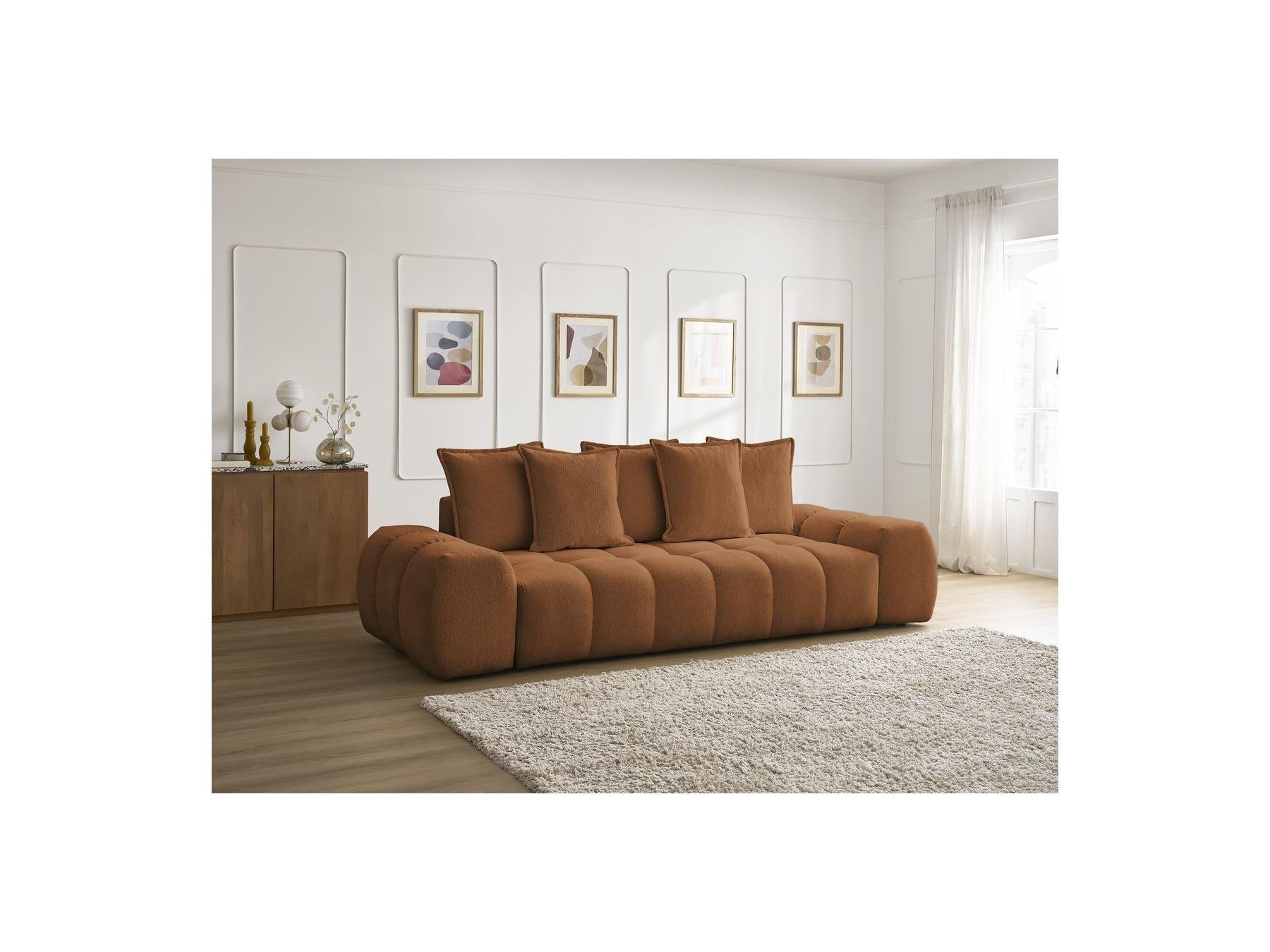 Everest - Canapé Droit Fixe 3 Places - Tissu Chiné - 5 Coussins