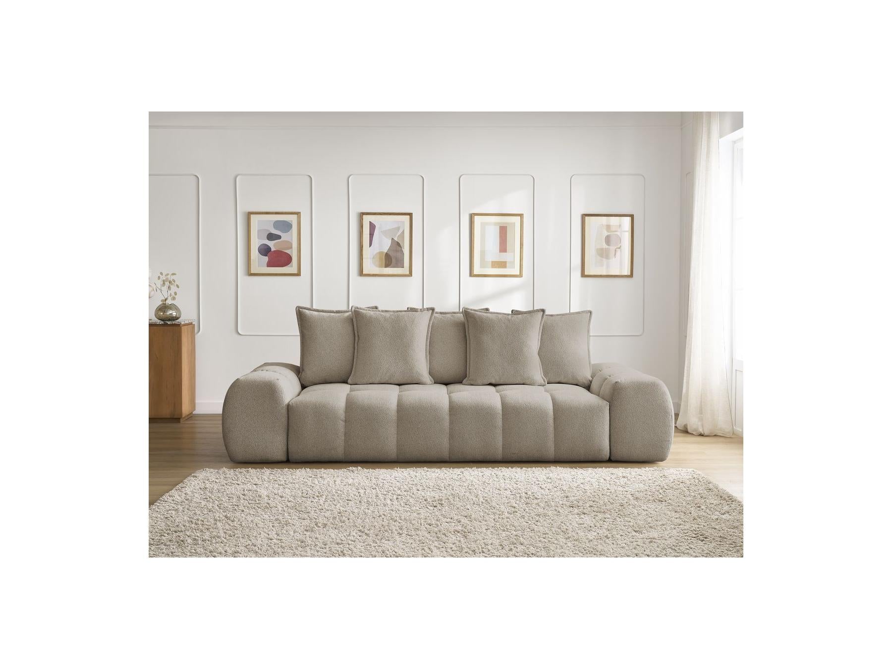 Everest - Canapé Droit Fixe 3 Places - Tissu Chiné - 5 Coussins