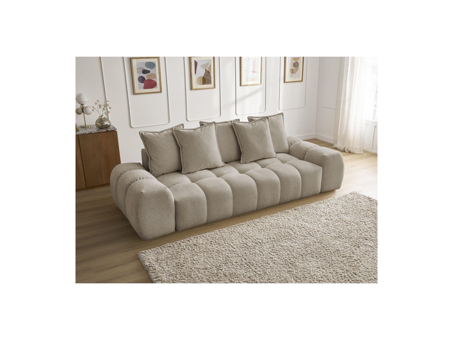 Everest - Canapé Droit Fixe 3 Places - Tissu Chiné - 5 Coussins