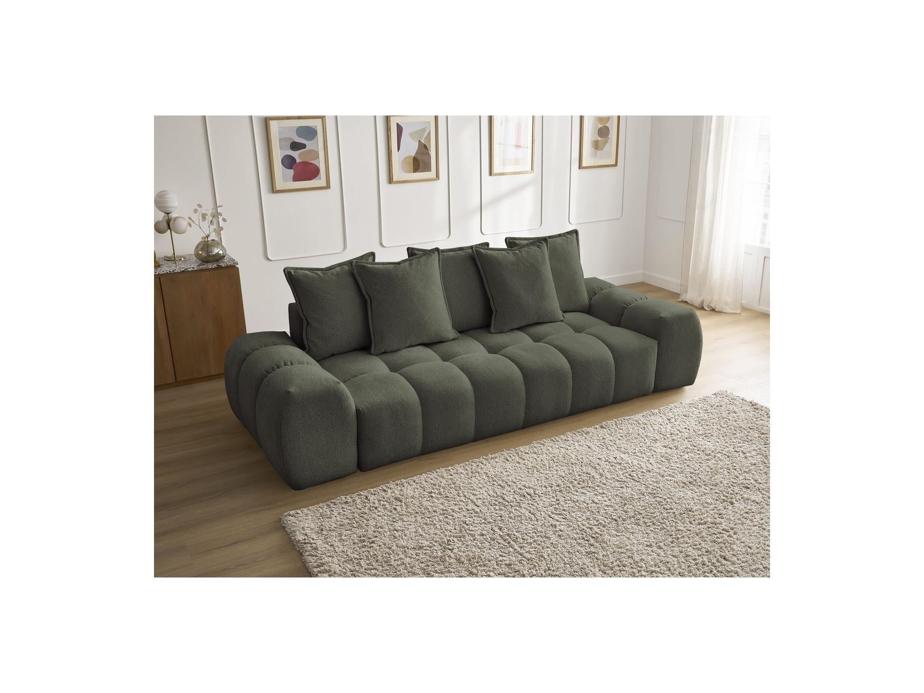 Everest - Canapé Droit Fixe 3 Places - Tissu Chiné - 5 Coussins