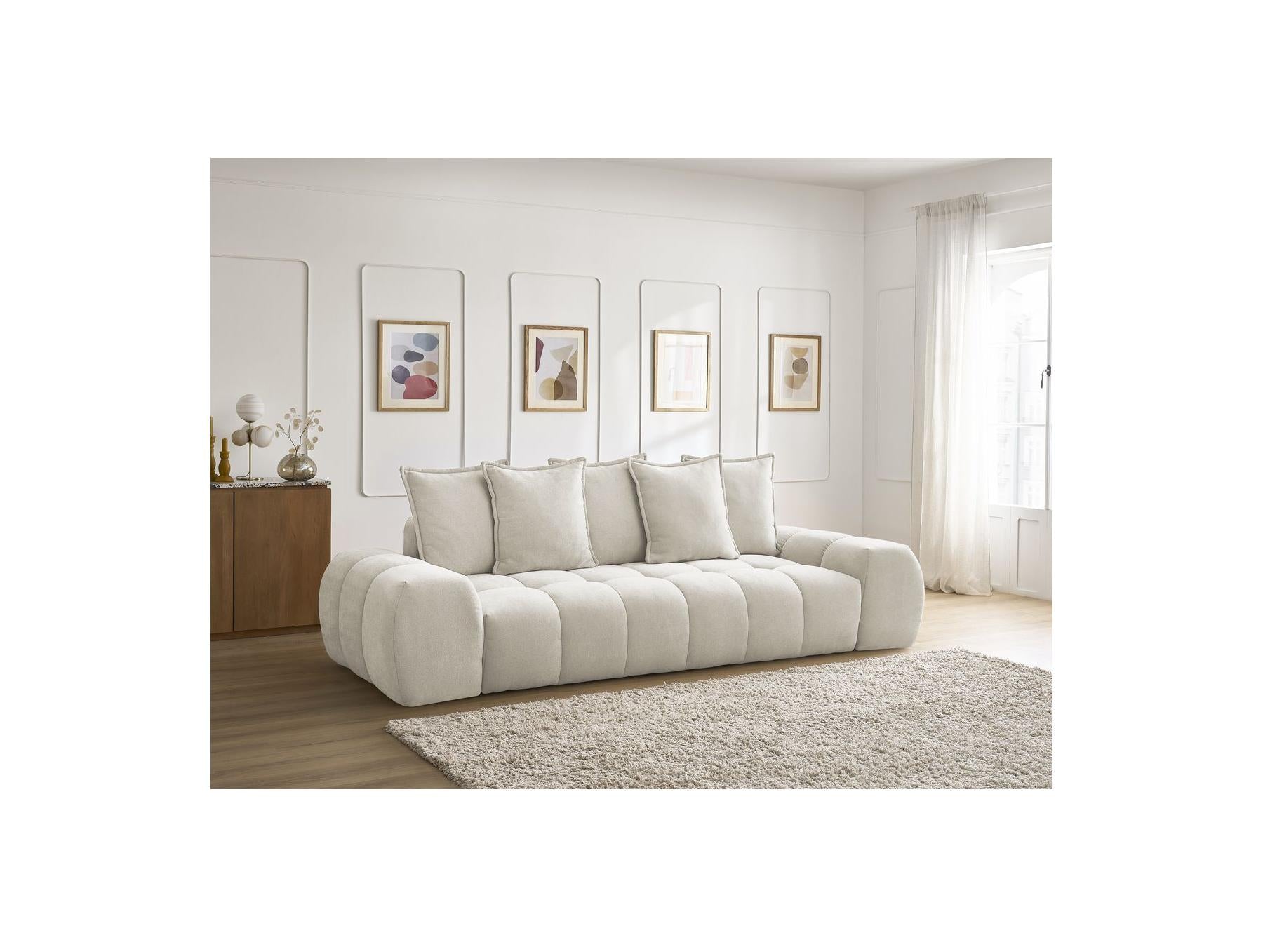 Everest - Canapé Droit Fixe 3 Places - Tissu Texturé - 5 Coussins