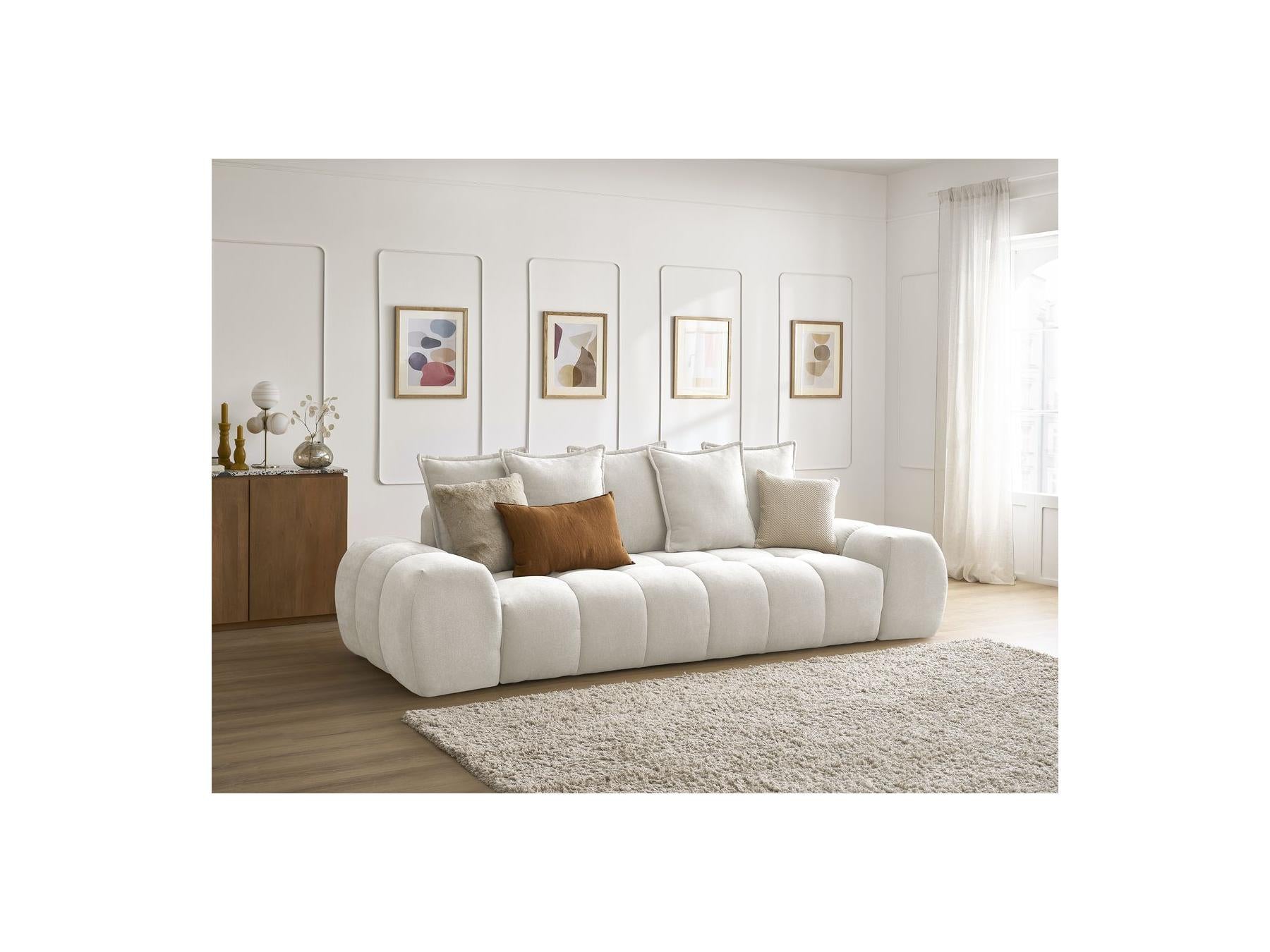 Everest - Canapé Droit Fixe 3 Places - Tissu Texturé - 5 Coussins