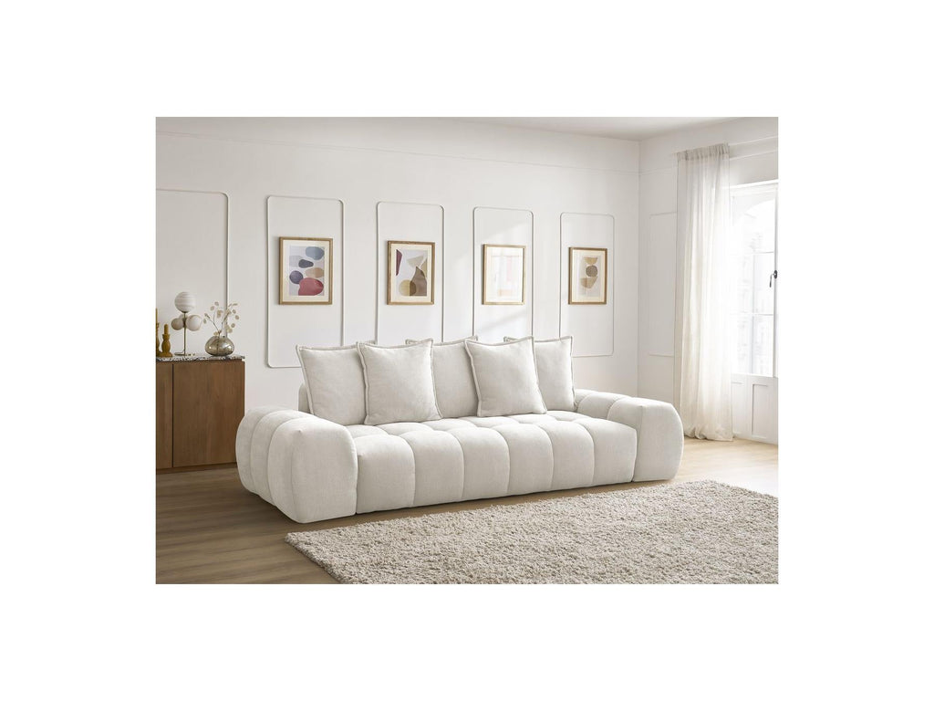 Everest - Canapé Droit Fixe 3 Places - Tissu Texturé - 5 Coussins