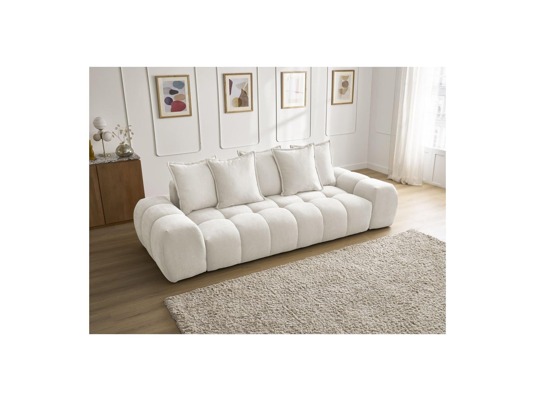 Everest - Canapé Droit Fixe 3 Places - Tissu Texturé - 5 Coussins