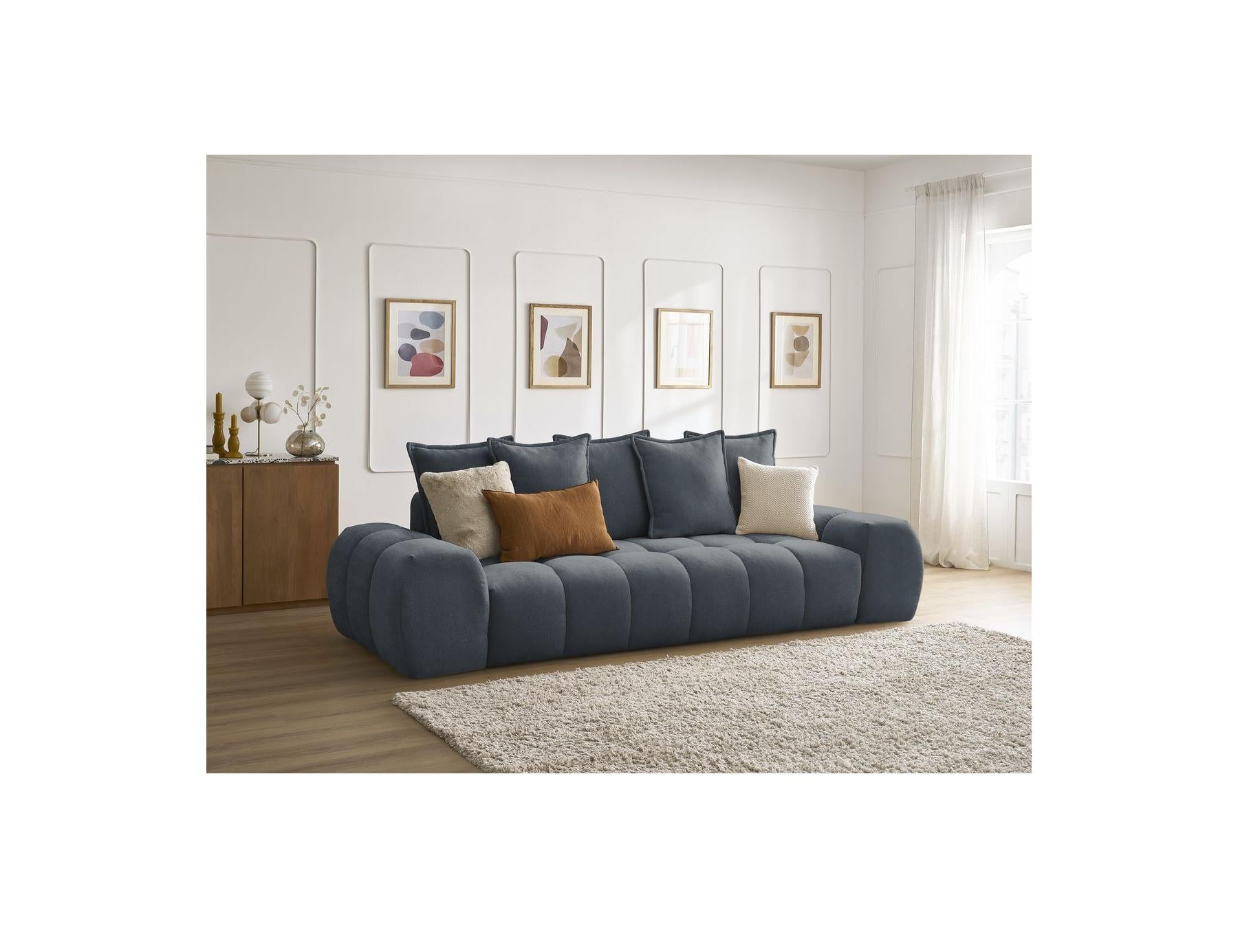 Everest - Canapé Droit Fixe 3 Places - Tissu Texturé - 5 Coussins