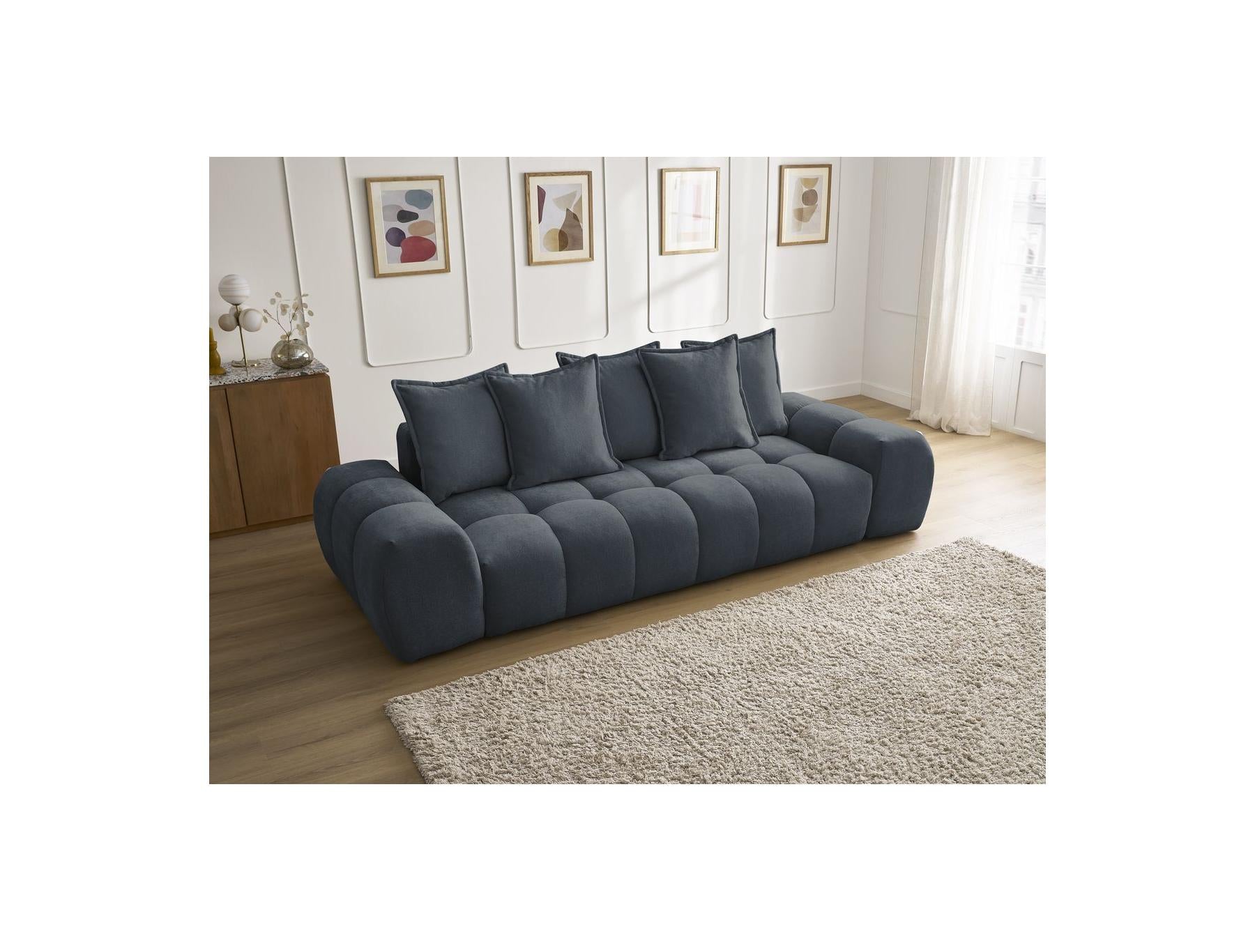 Everest - Canapé Droit Fixe 3 Places - Tissu Texturé - 5 Coussins