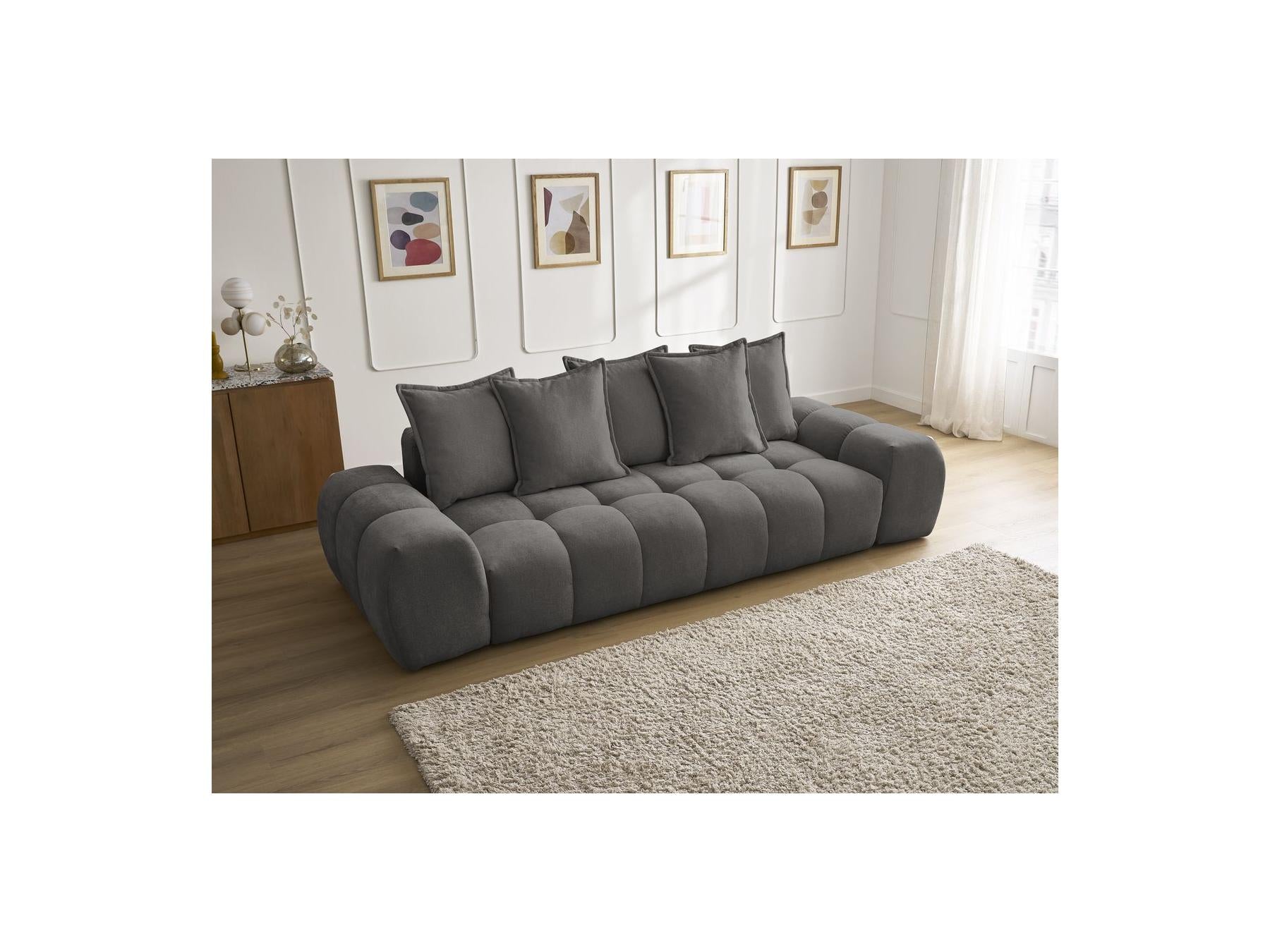 Everest - Canapé Droit Fixe 3 Places - Tissu Texturé - 5 Coussins