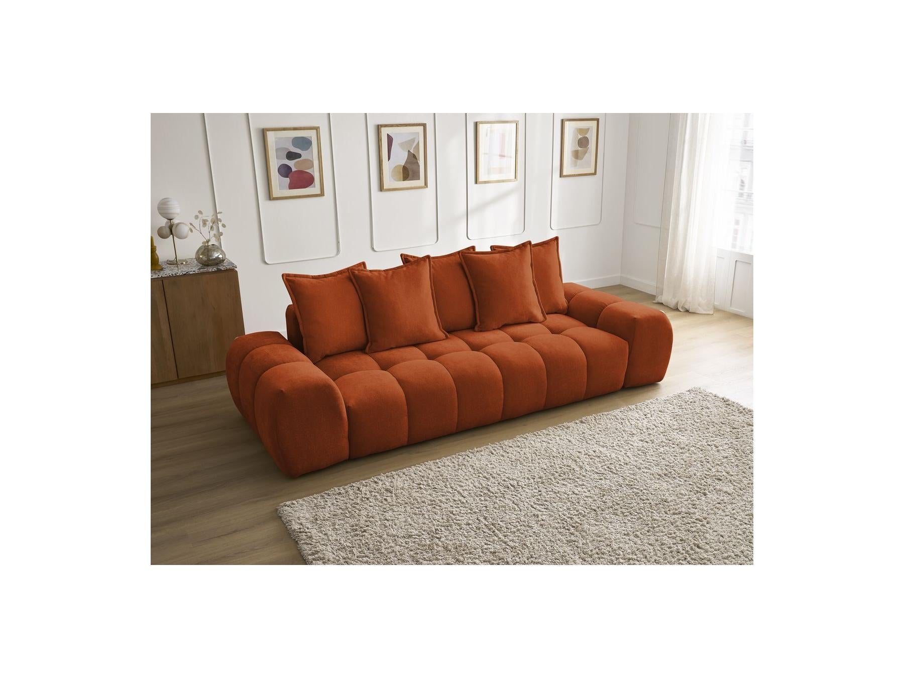 Everest - Canapé Droit Fixe 3 Places - Tissu Texturé - 5 Coussins