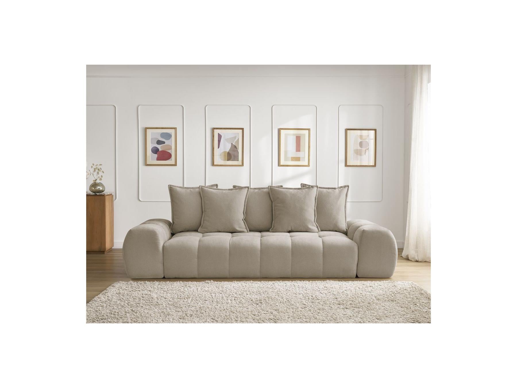Everest - Canapé Droit Fixe 3 Places - Tissu Texturé - 5 Coussins