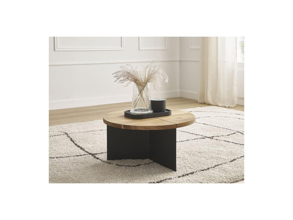 Martin - Table Basse Rond - Bois Massif De Manguier Et Métal