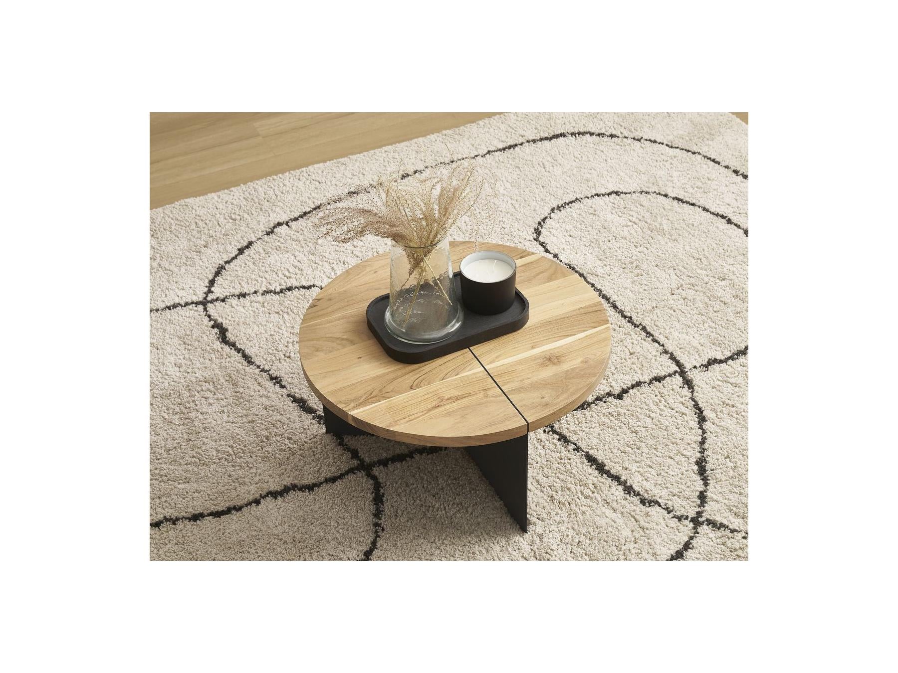 Martin - Table Basse Rond - Bois Massif De Manguier Et Métal