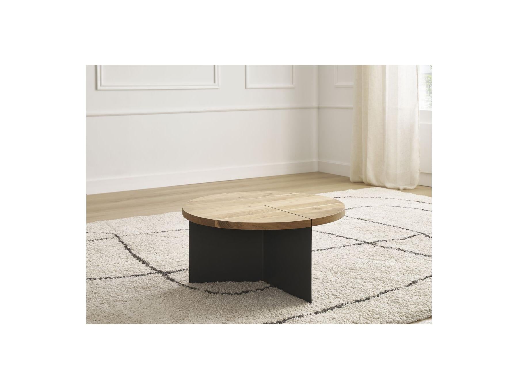 Martin - Table Basse Rond - Bois Massif De Manguier Et Métal