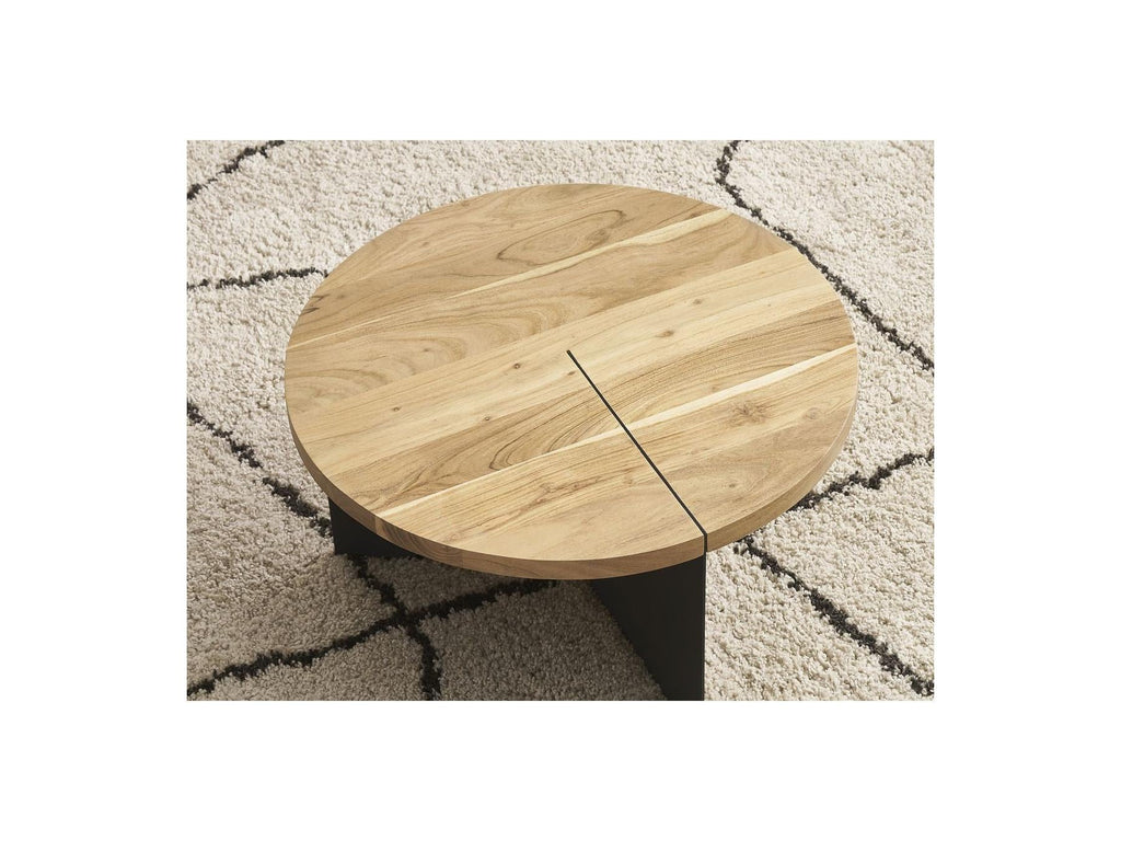 Martin - Table Basse Rond - Bois Massif De Manguier Et Métal