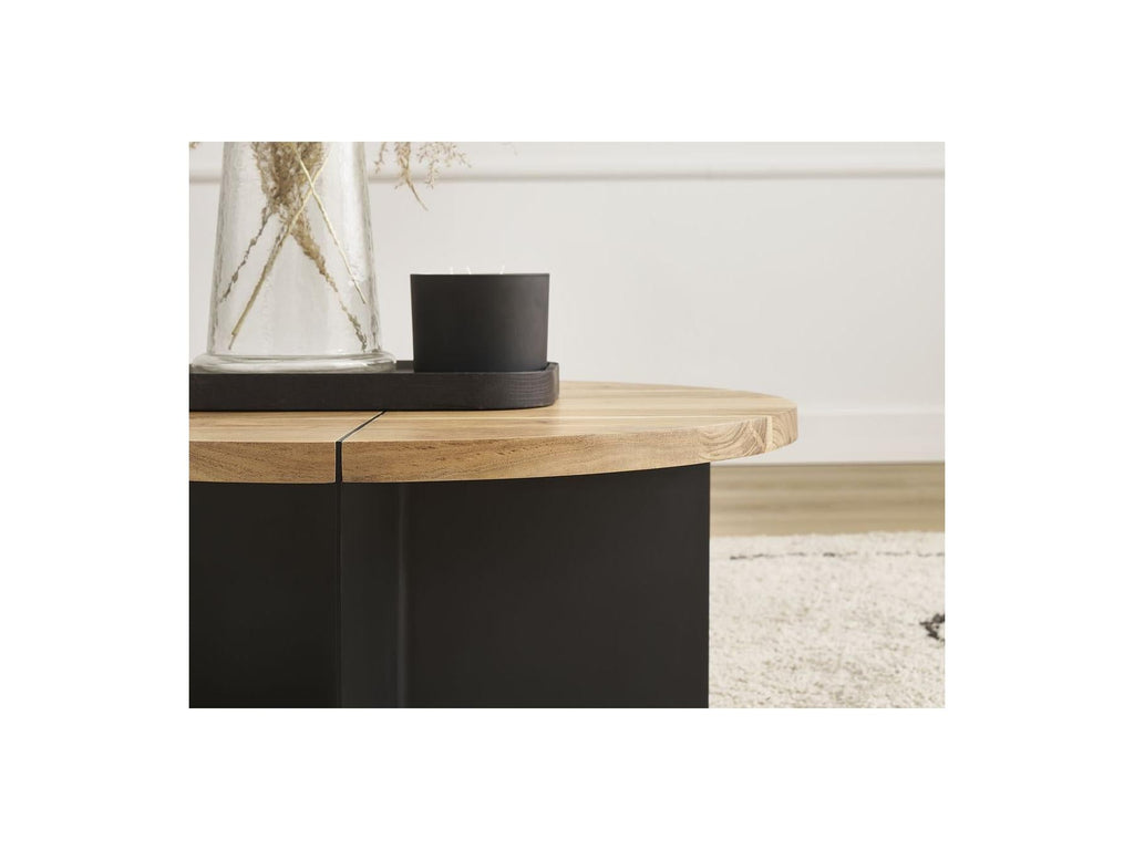 Martin - Table Basse Rond - Bois Massif De Manguier Et Métal