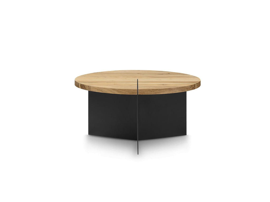 Martin - Table Basse Rond - Bois Massif De Manguier Et Métal