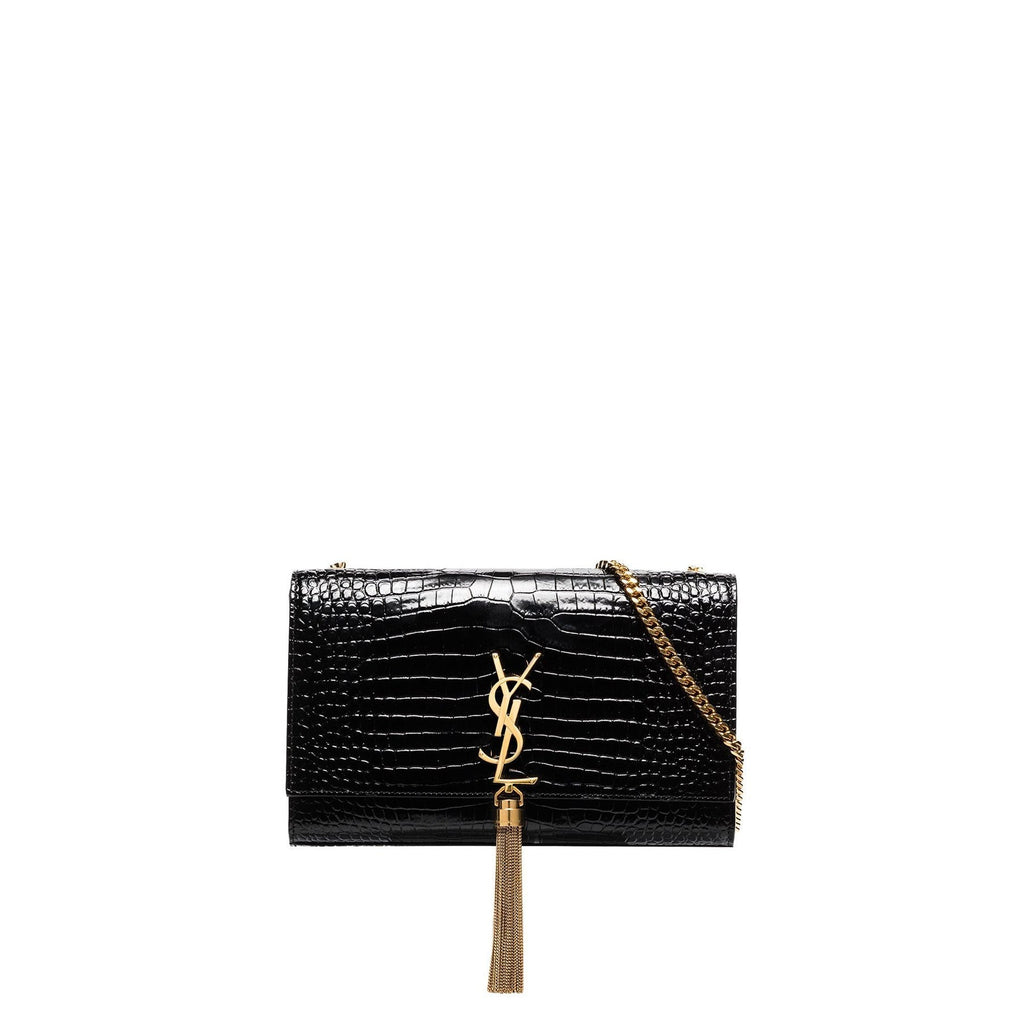 Saint Laurent - Kate Medium Tassel Crocodile Embossed Leather Bag - Black