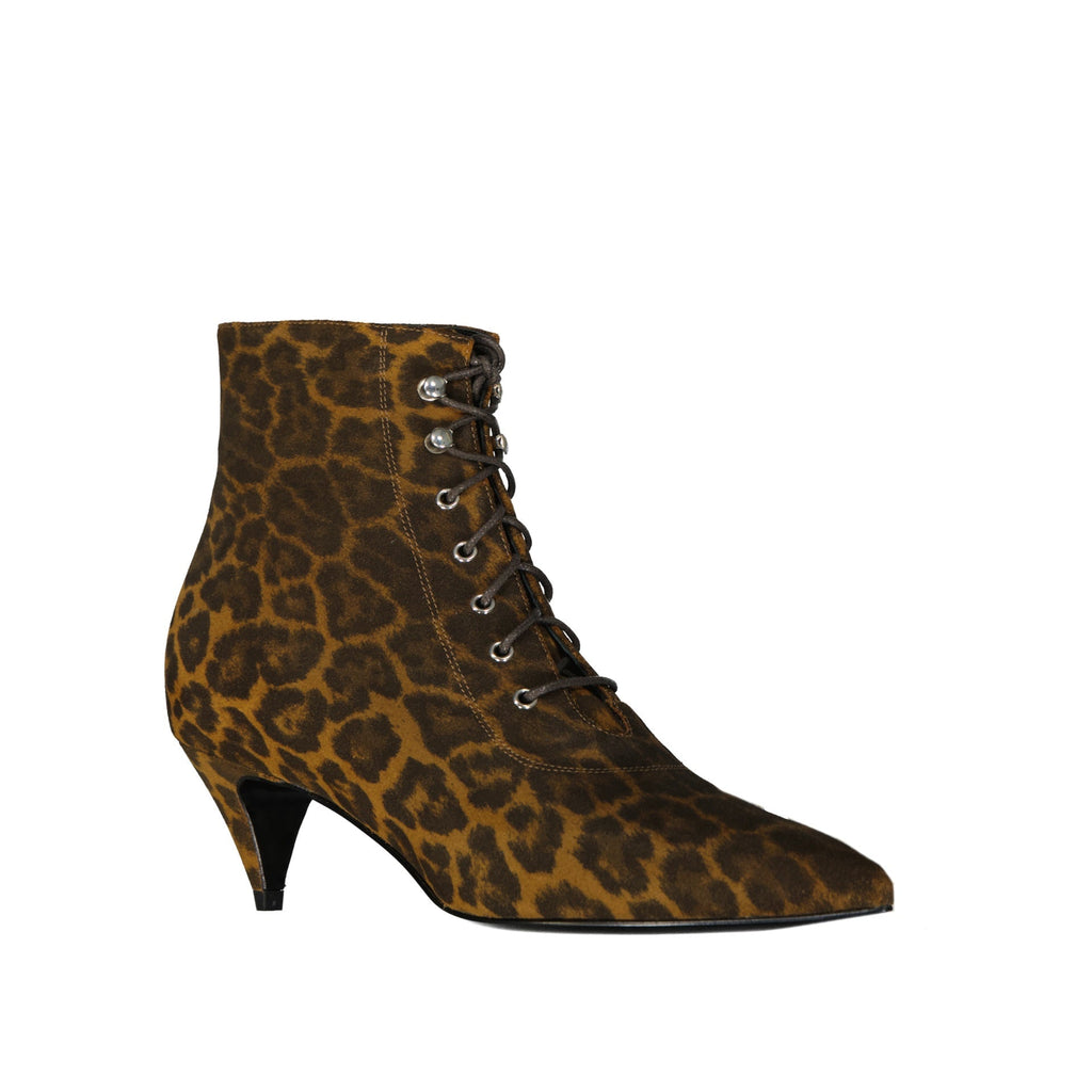 Bottes Saint Laurent Kiki Lace-Up Leopard-Print Ankle - Brown - Femme