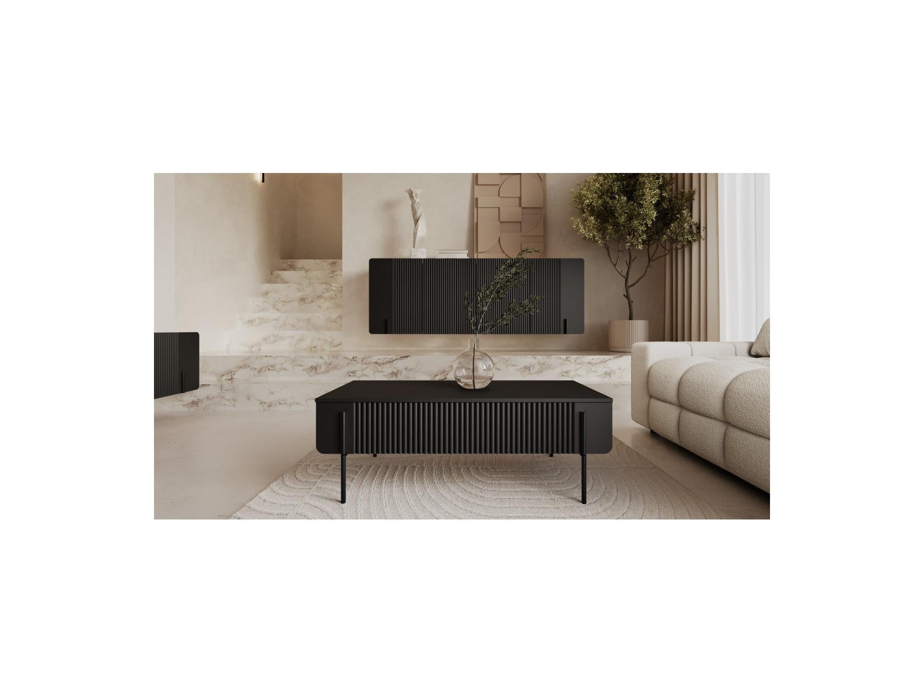 Mathilde - Table Basse 2 Tiroirs - Pieds Noirs
