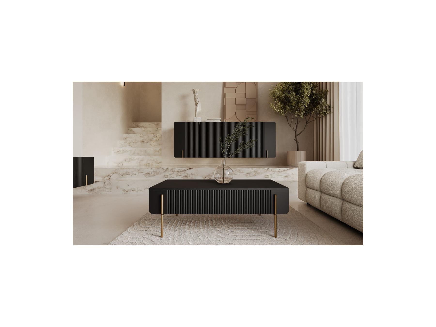 Mathilde - Table Basse 2 Tiroirs - Pieds Or