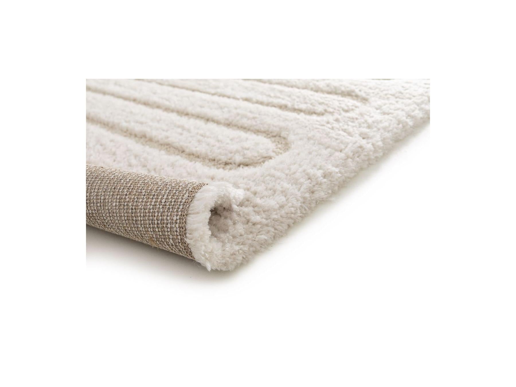 Cyrello - Tapis Poils Longs - Motif Graphique - Ecru