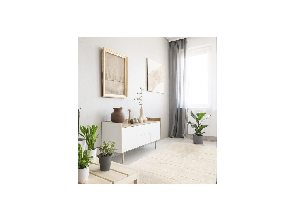Caleb - Tapis Poils Longs - Motif Graphique - Ecru