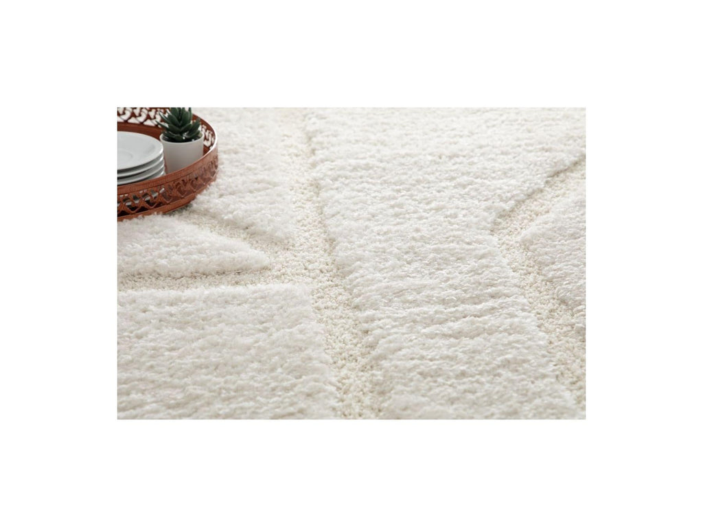 Marina - Tapis Poils Longs - Motif Graphique - Ecru