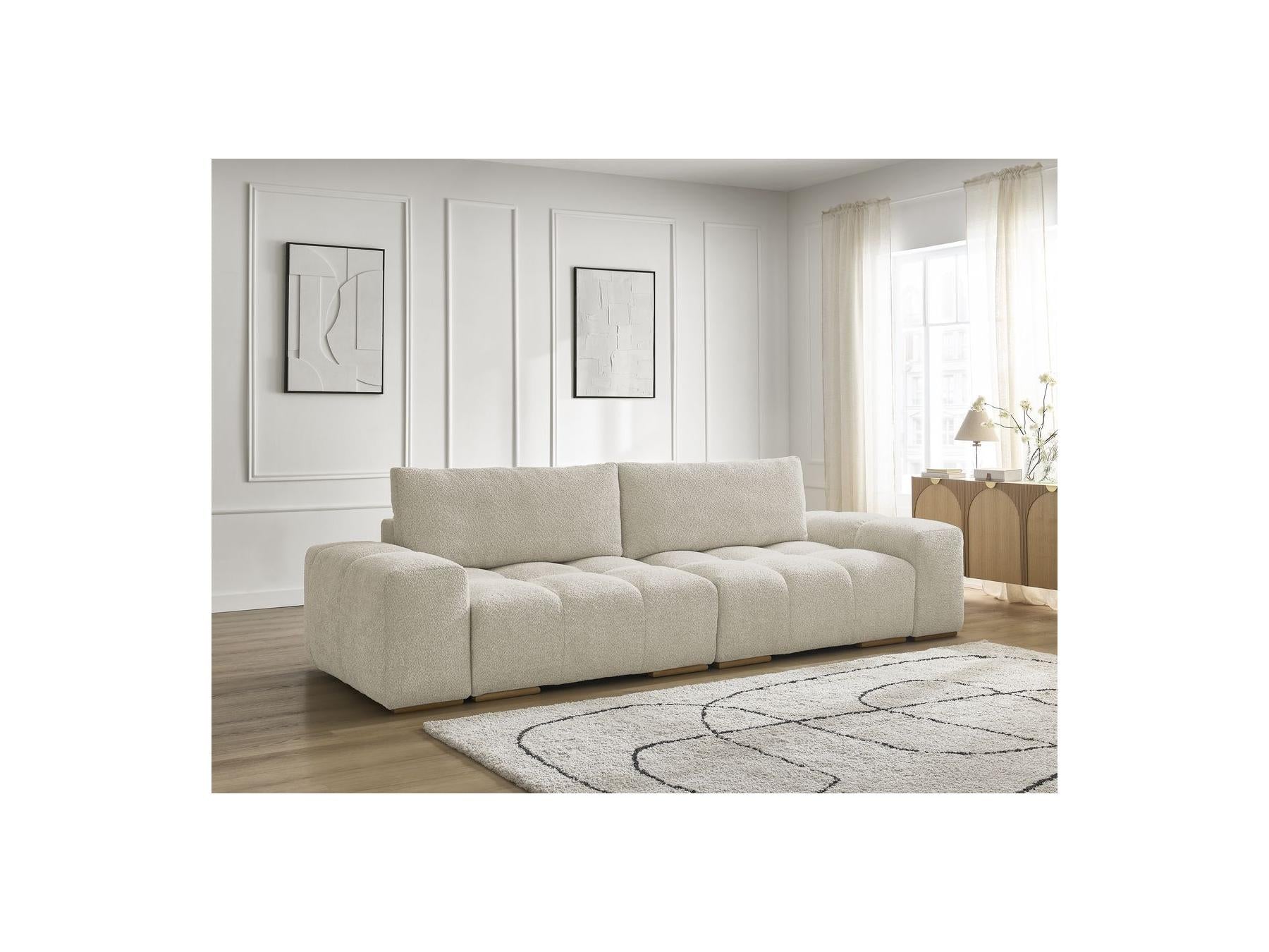 Anakin - Canapé Droit Fixe 3 Places - Tissu Bouclette - 2 Coussins