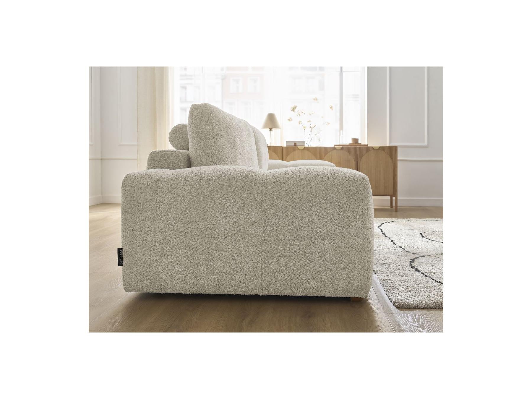 Anakin - Canapé Droit Fixe 3 Places - Tissu Bouclette - 2 Coussins