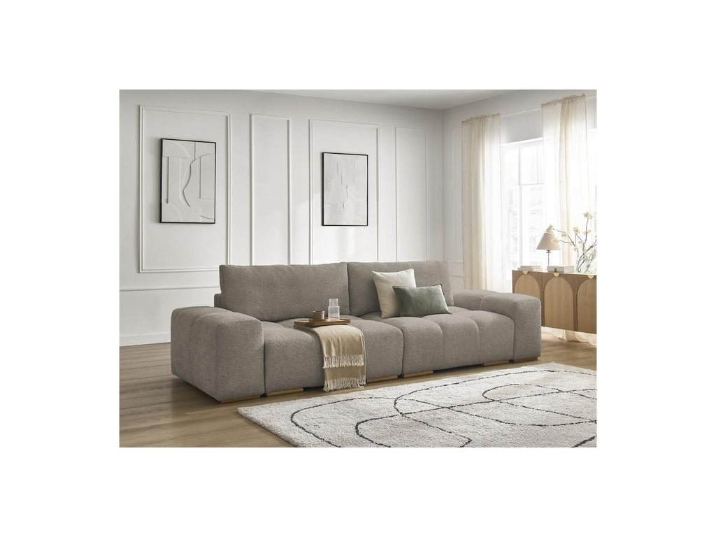 Anakin - Canapé Droit Fixe 3 Places - Tissu Bouclette - 2 Coussins