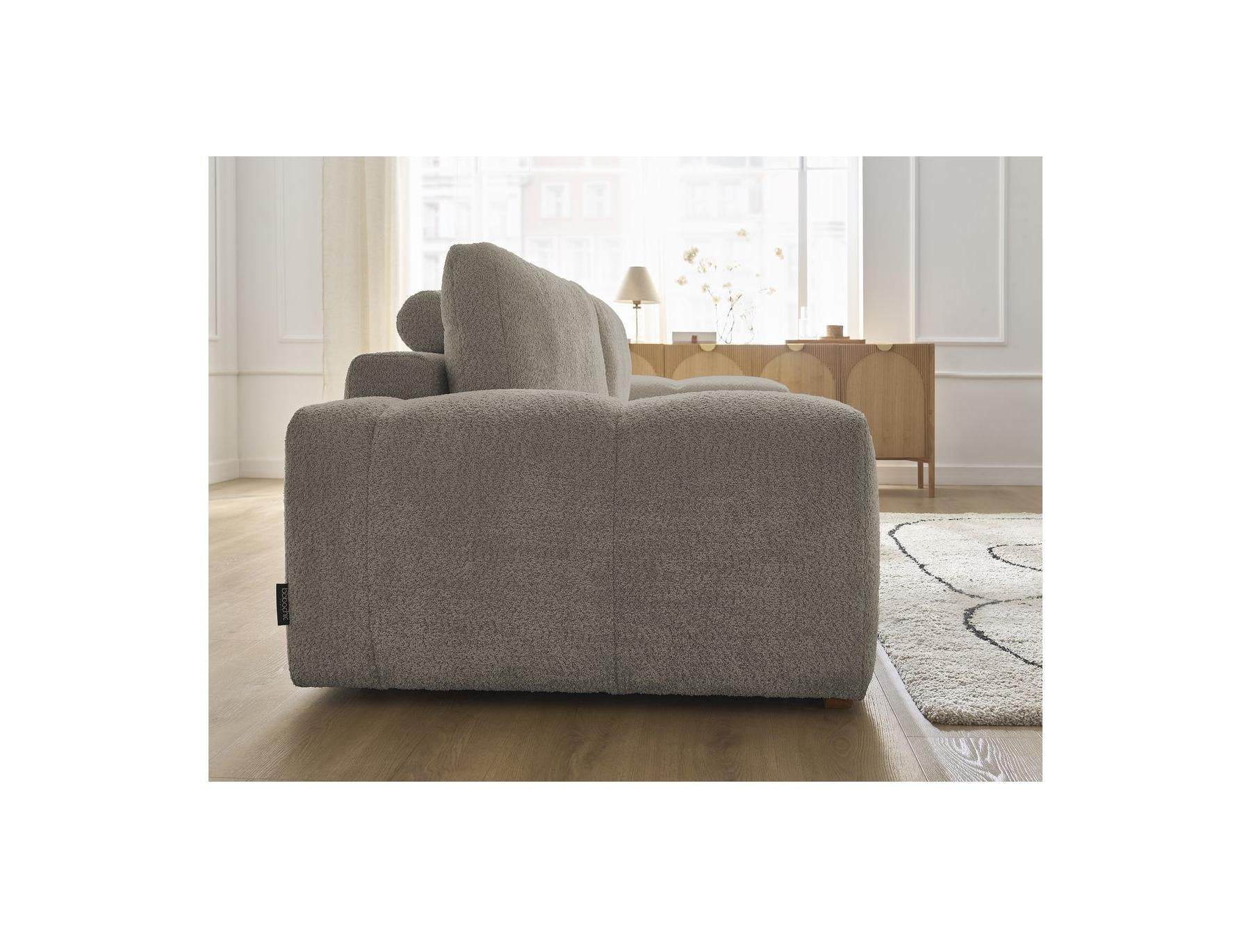 Anakin - Canapé Droit Fixe 3 Places - Tissu Bouclette - 2 Coussins