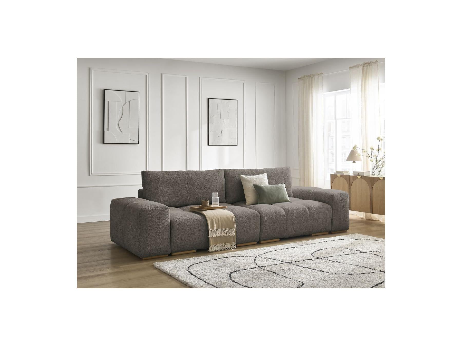 Anakin - Canapé Droit Fixe 3 Places - Tissu Bouclette - 2 Coussins