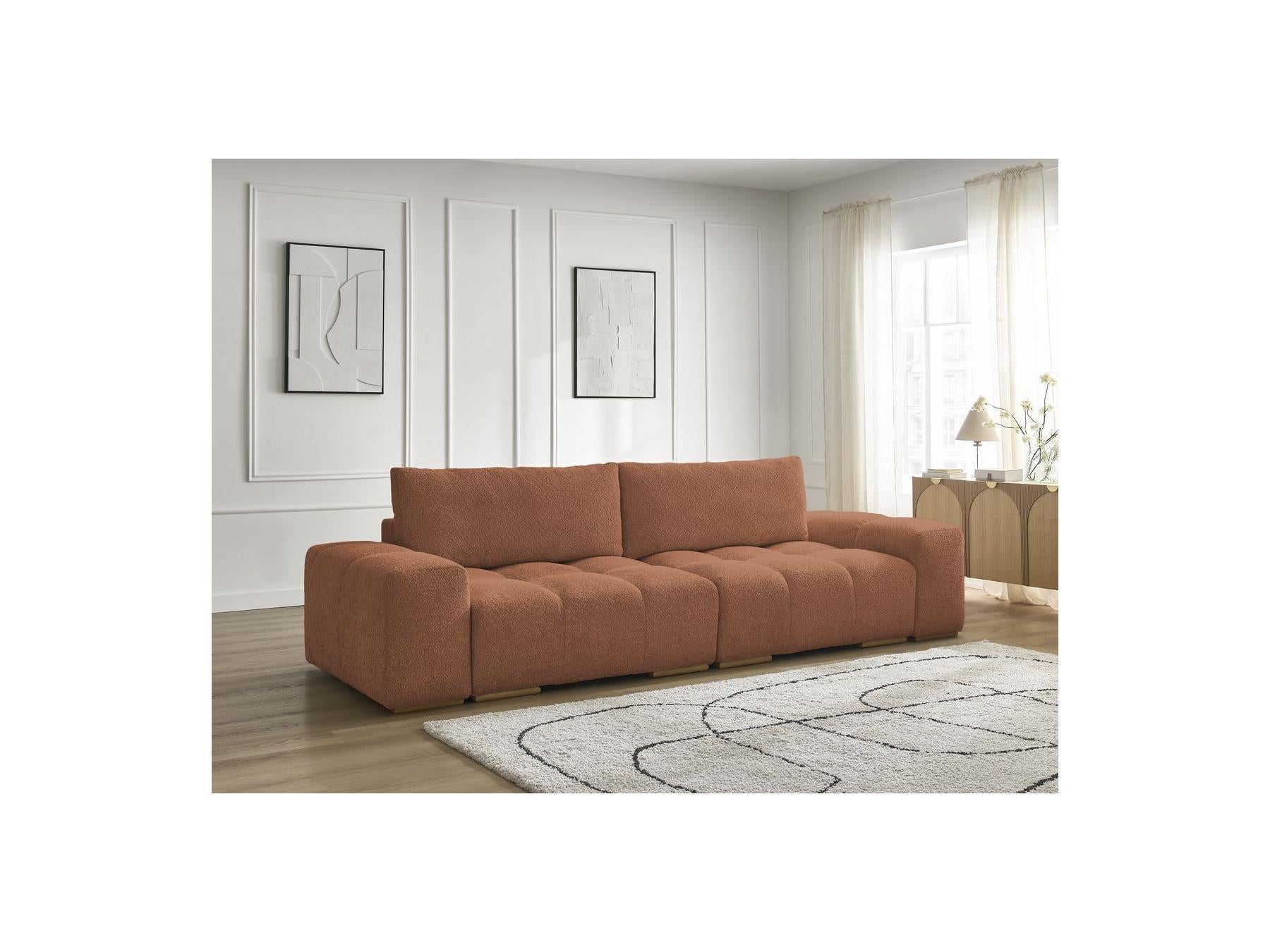 Anakin - Canapé Droit Fixe 3 Places - Tissu Bouclette - 2 Coussins