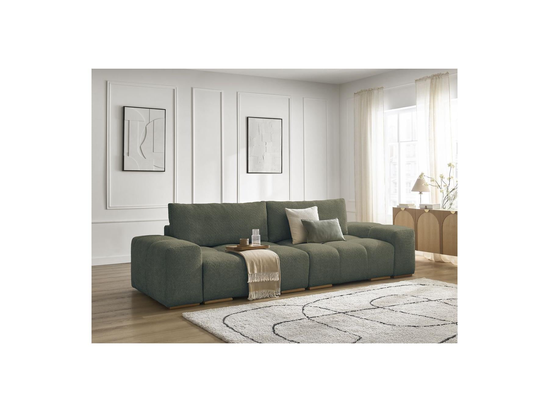 Anakin - Canapé Droit Fixe 3 Places - Tissu Bouclette - 2 Coussins