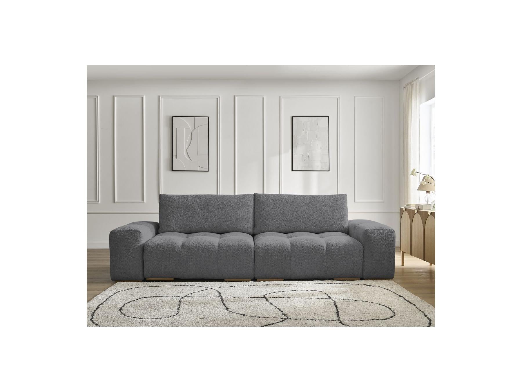 Anakin - Canapé Droit Fixe 3 Places - Tissu Bouclette - 2 Coussins