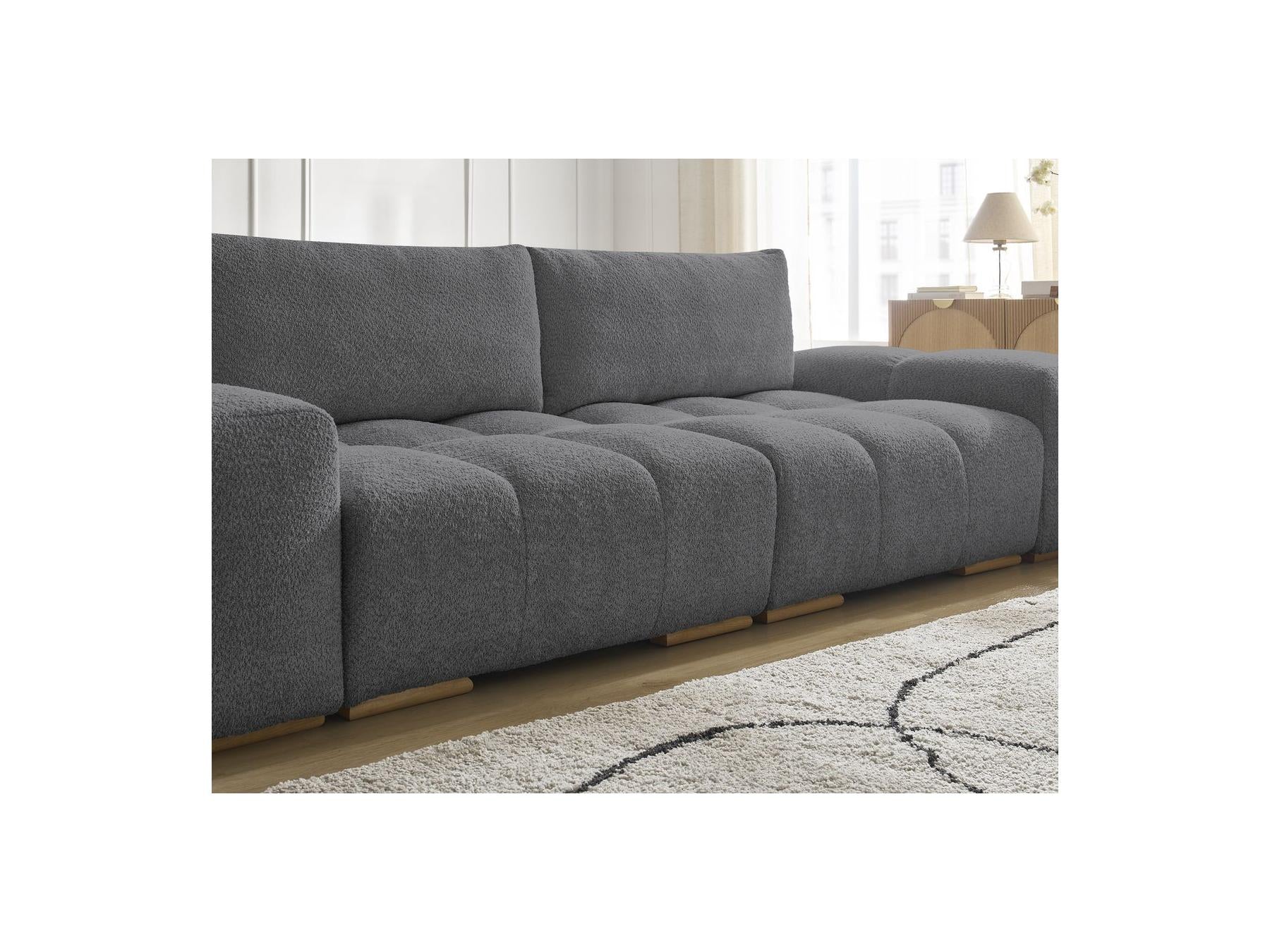 Anakin - Canapé Droit Fixe 3 Places - Tissu Bouclette - 2 Coussins