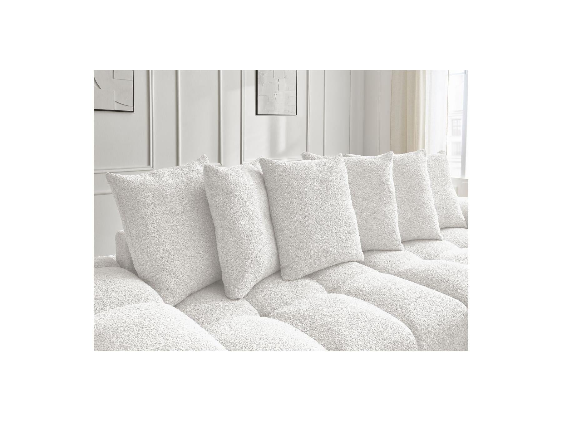 Anakin - Canapé Droit Fixe 3 Places - Tissu Bouclette - 6 Coussins