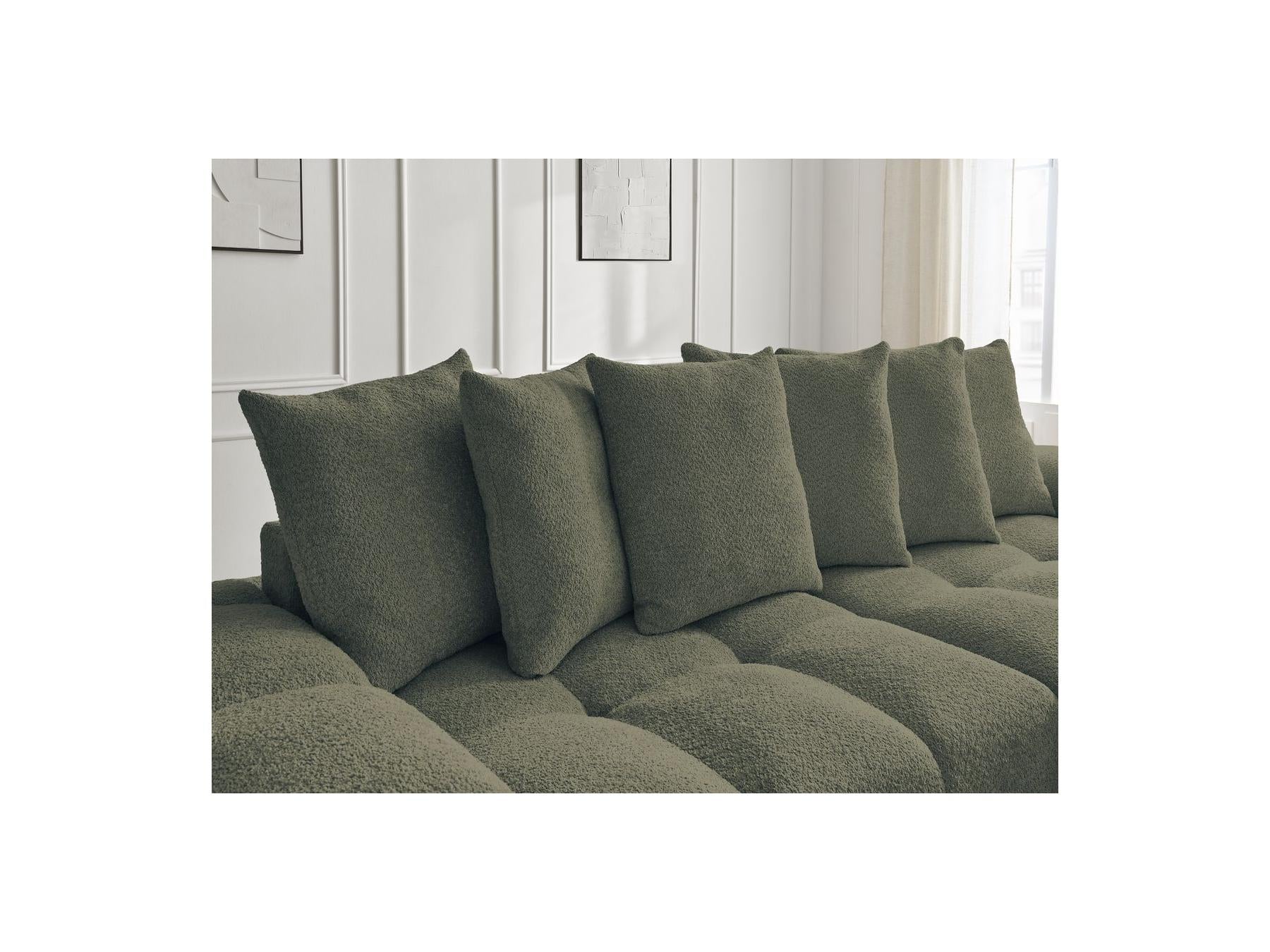 Anakin - Canapé Droit Fixe 3 Places - Tissu Bouclette - 6 Coussins