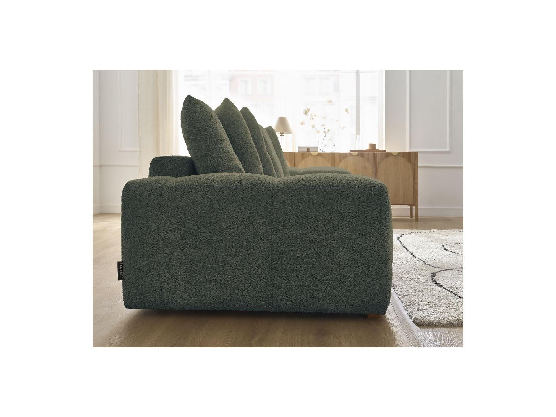 Anakin - Canapé Droit Fixe 3 Places - Tissu Bouclette - 6 Coussins