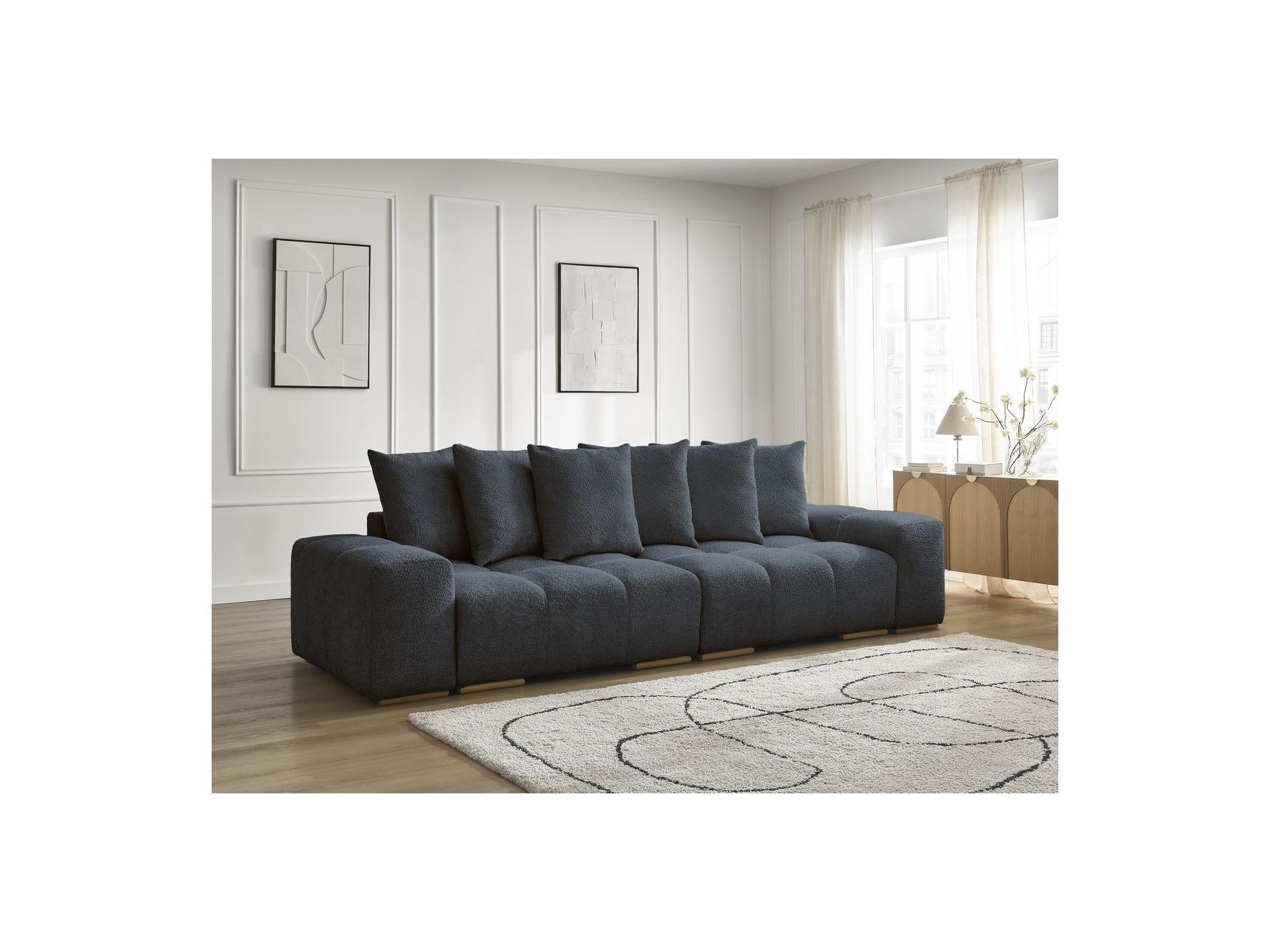 Anakin - Canapé Droit Fixe 3 Places - Tissu Bouclette - 6 Coussins