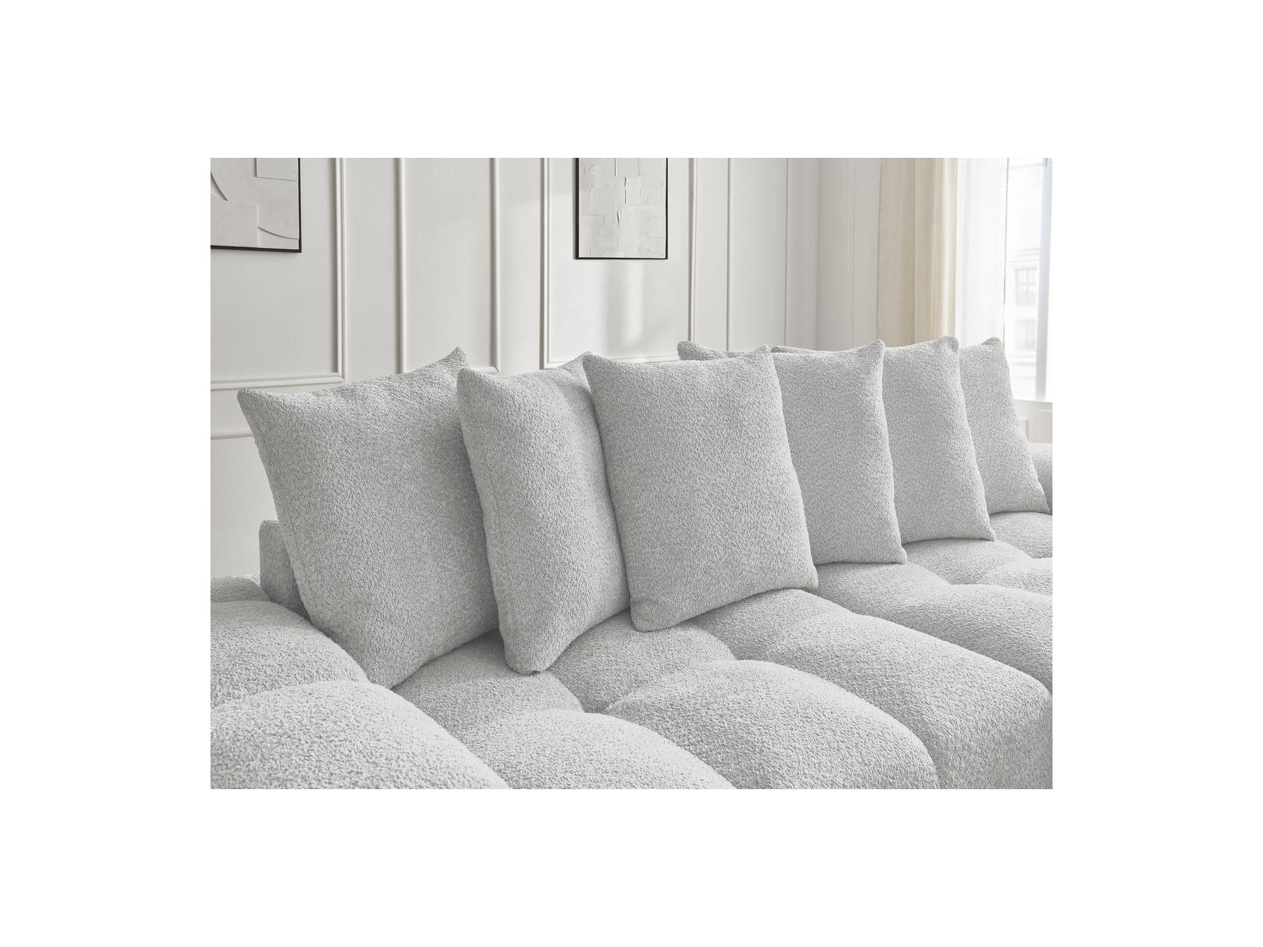 Anakin - Canapé Droit Fixe 3 Places - Tissu Bouclette - 6 Coussins