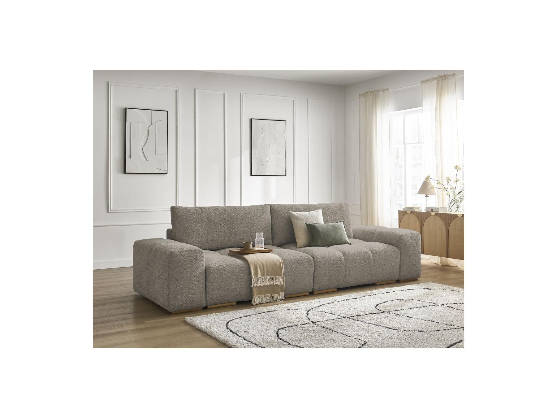 Anakin - Canapé Droit Convertible Coffre - Tissu Bouclette - 2 Coussins