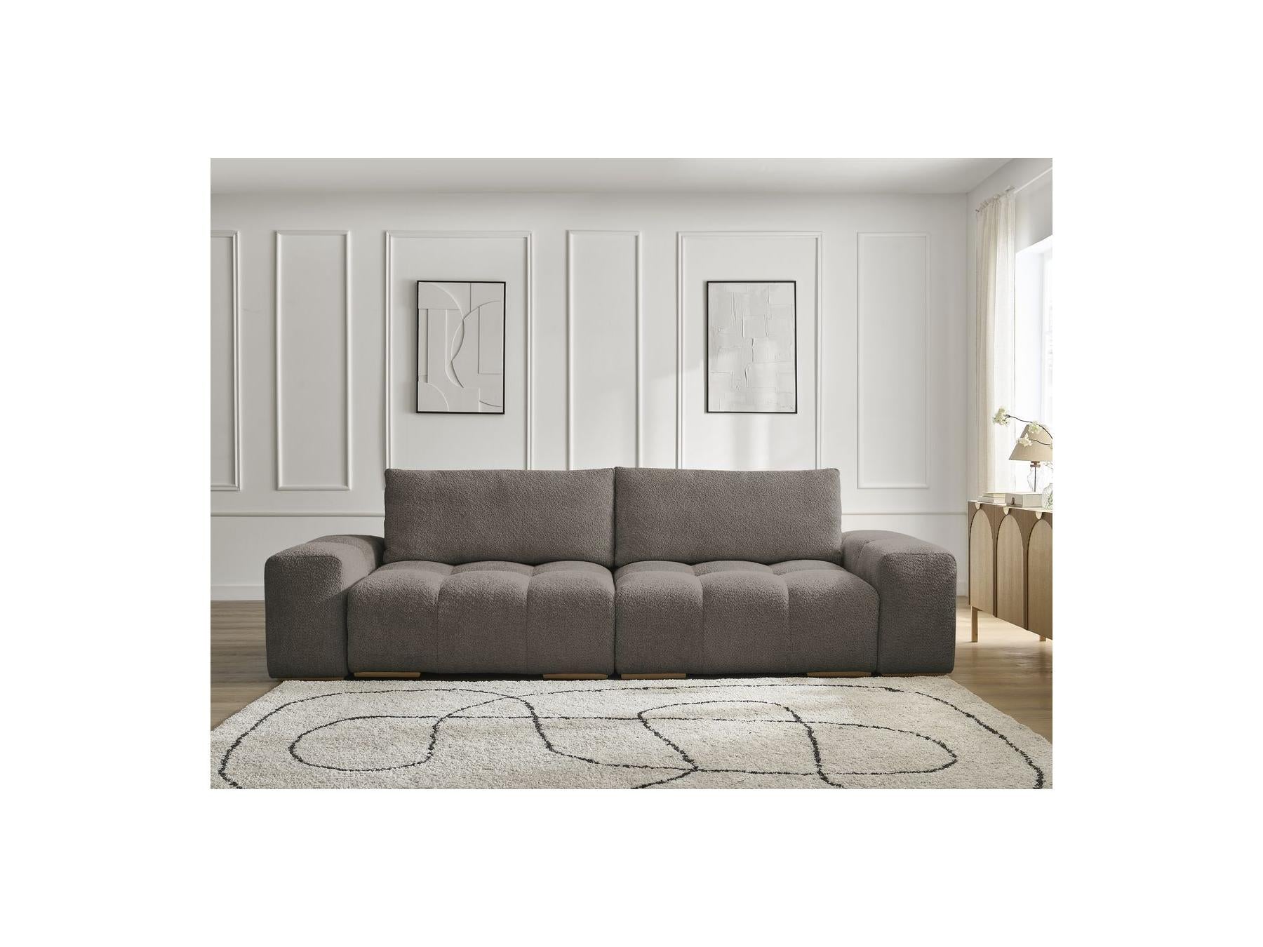Anakin - Canapé Droit Convertible Coffre - Tissu Bouclette - 2 Coussins