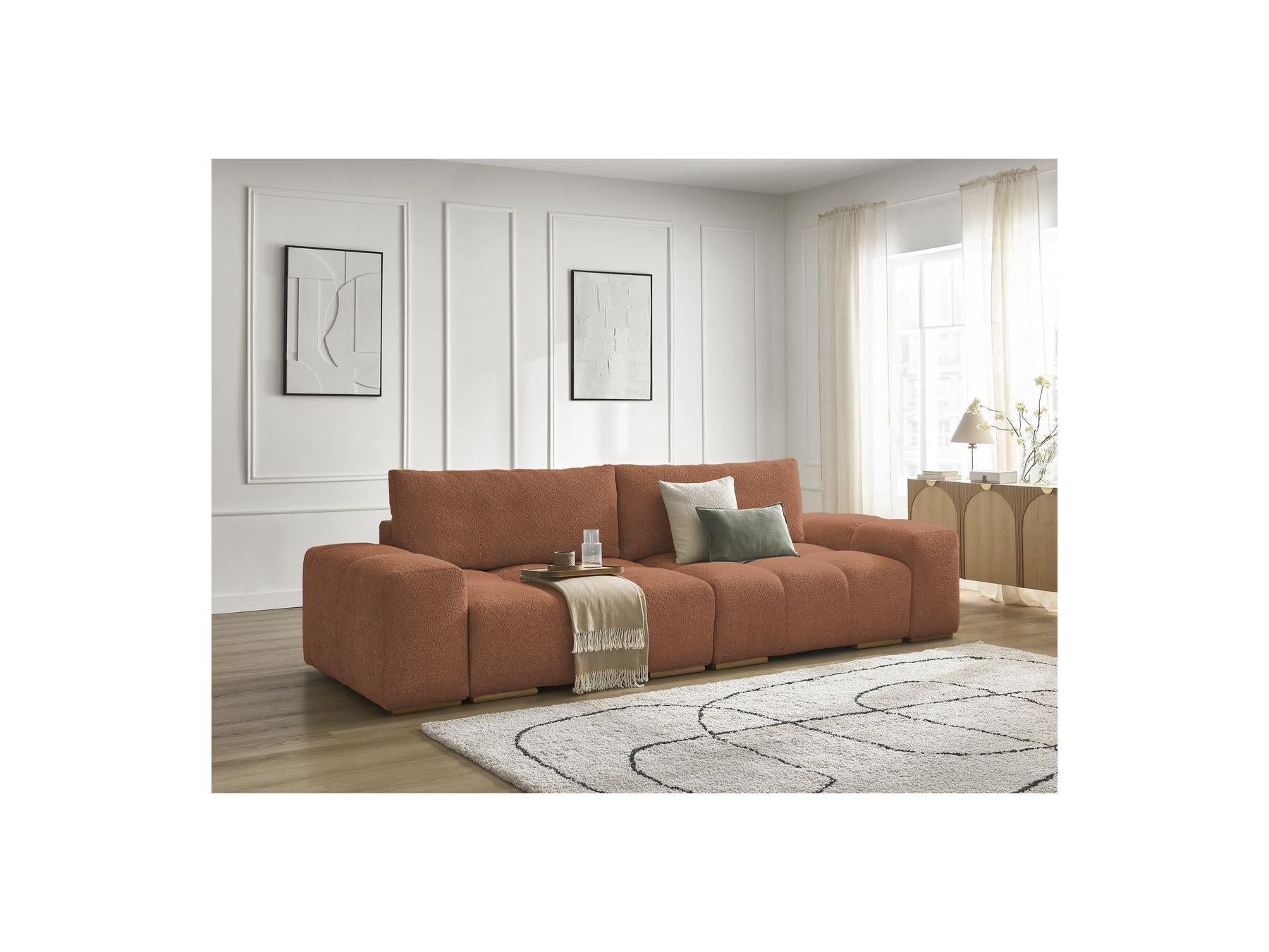 Anakin - Canapé Droit Convertible Coffre - Tissu Bouclette - 2 Coussins