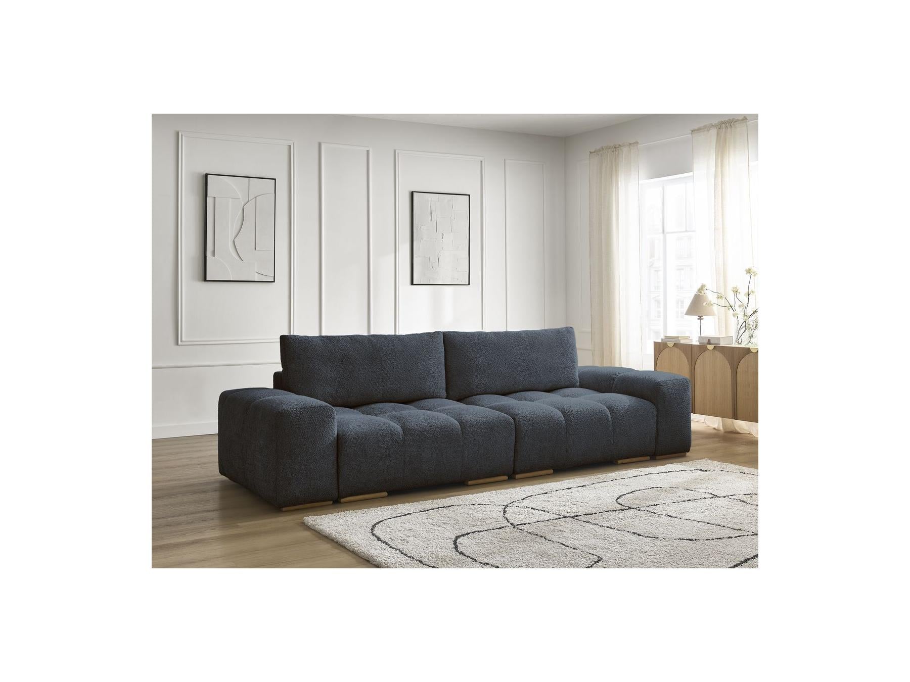 Anakin - Canapé Droit Convertible Coffre - Tissu Bouclette - 2 Coussins